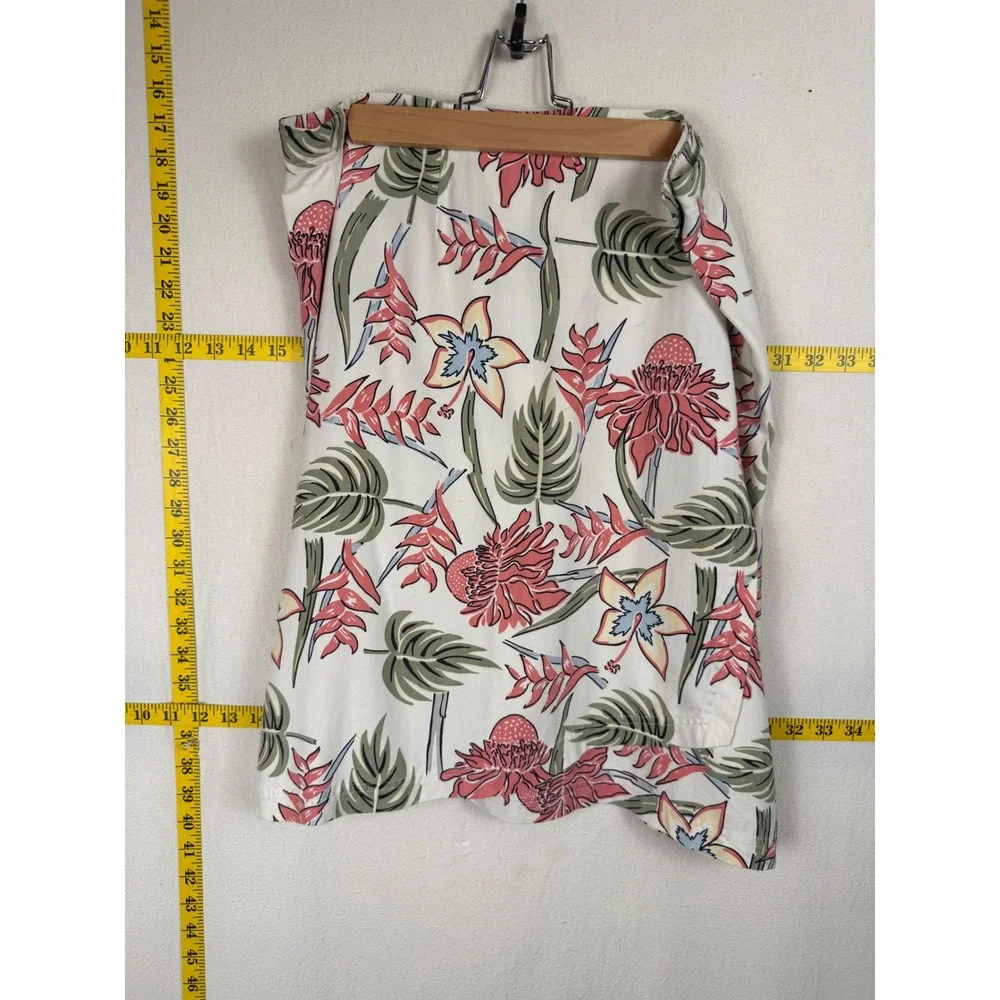 100% Silk Wrap Skirt Large Tropical Ivory Floral Summer Vacation Chic Resort